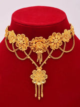 Floral Gold Plated Copper Choker and Earrings Set