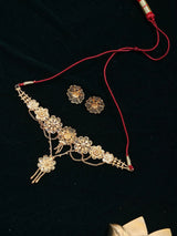 Floral Gold Plated Copper Choker and Earrings Set