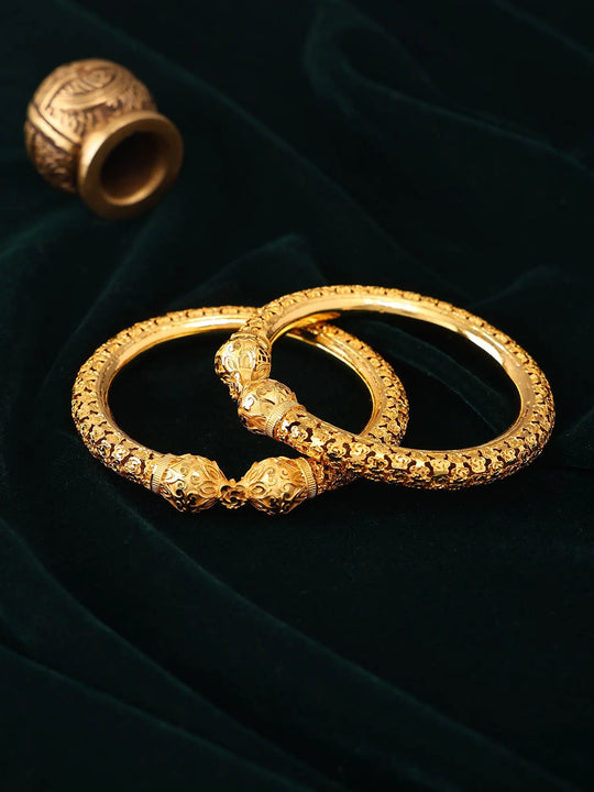 Floral Motif Gold Plated Copper Openable Bangles (Pair)