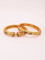 Peacock and Floral Meenakari Gold Plated Copper Bangles (Pair)