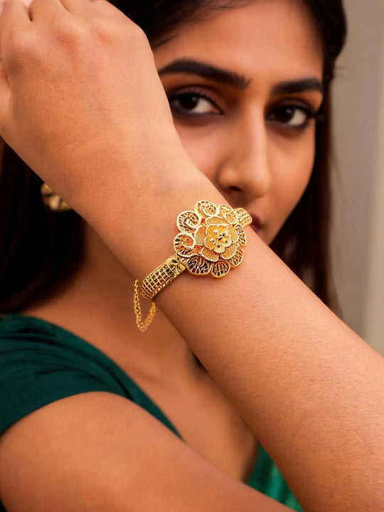Floral Filigree Copper Gold Plated Cuff Bangle
