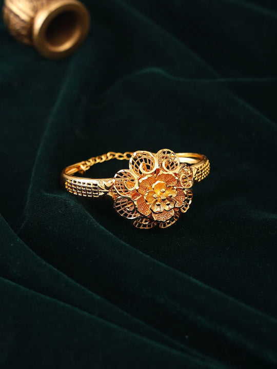 Floral Filigree Copper Gold Plated Cuff Bangle