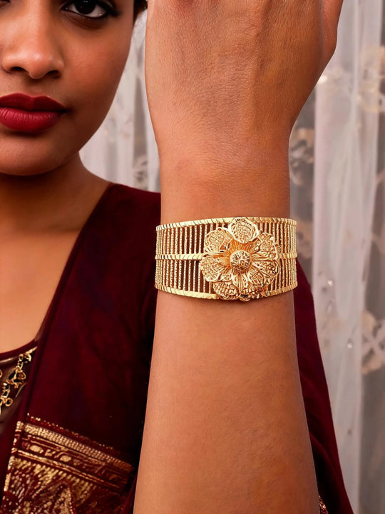 Floral Filigree Gold Plated Copper Cuff Bangle