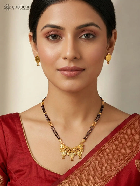 Bridal Gold Plated Copper Mangalsutra Necklace and Earrings Set