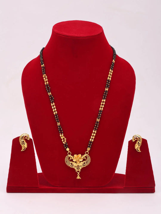 Peacock Motif Gold Plated Copper Mangalsutra Necklace and Earrings Set