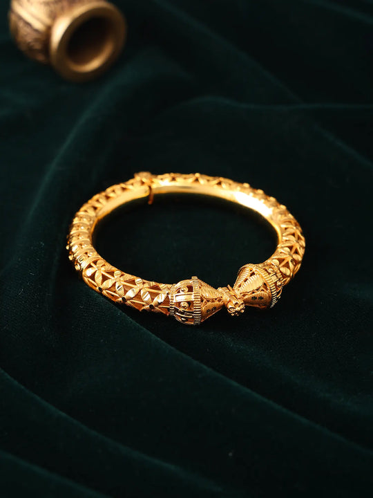 Floral Motif Gold Plated Copper Openable Bangle