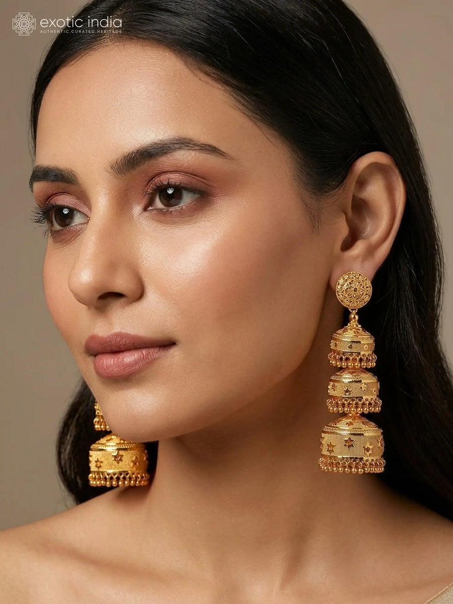 Cascading Triple Layer Gold Plated Chandelier Drop Earrings