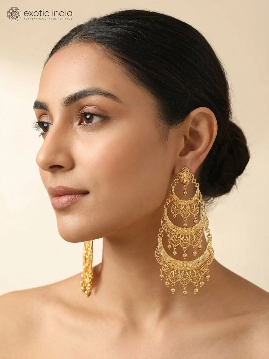 Copper Gold Plated Long Chandbali Earrings