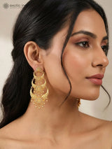 Layered Floral Gold Plated Copper Long Drop Earrings