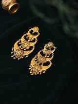 Layered Floral Gold Plated Copper Long Drop Earrings