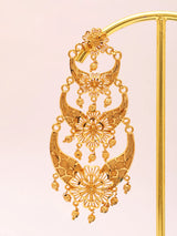 Layered Floral Gold Plated Copper Long Drop Earrings