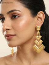 Geometric Triple Layer Gold Plated Chandelier Drop Earrings