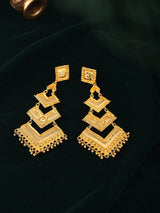 Geometric Triple Layer Gold Plated Chandelier Drop Earrings