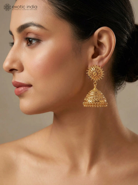 Chandelier Copper Jhumka Earrings with Gold Plating