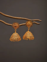 Chandelier Copper Jhumka Earrings with Gold Plating