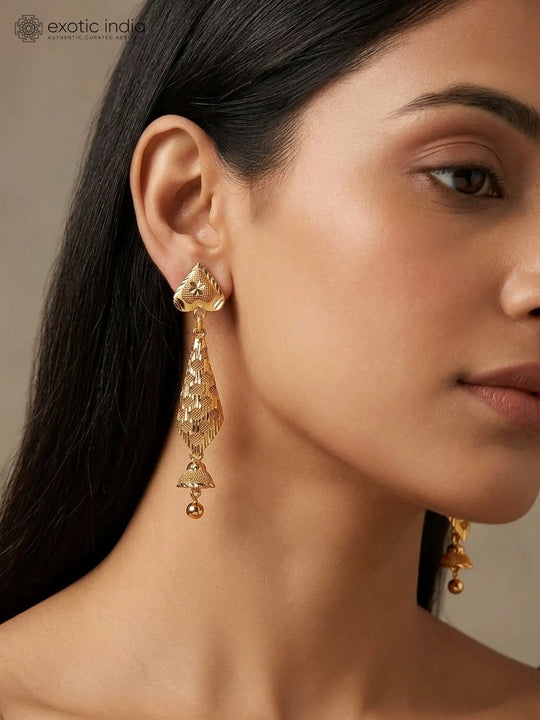 Textured Drop Gold Plated Copper Dangler Earrings