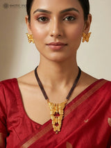 Butterfly Motif Gold Plated Copper Mangalsutra Necklace and Earrings