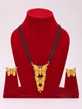 Butterfly Motif Gold Plated Copper Mangalsutra Necklace and Earrings