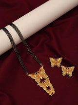 Butterfly Motif Gold Plated Copper Mangalsutra Necklace and Earrings