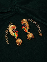 Multicolour Peacock Meenakari Gold Plated Jhumka Earrings