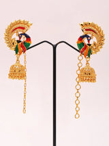 Multicolour Peacock Meenakari Gold Plated Jhumka Earrings