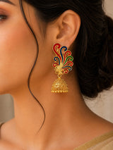 Multicolour Swirl Meenakari Gold Plated Jhumka Earrings