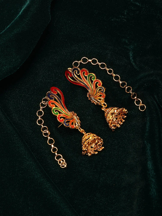 Multicolour Swirl Meenakari Gold Plated Jhumka Earrings