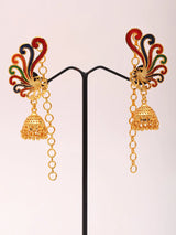 Multicolour Swirl Meenakari Gold Plated Jhumka Earrings