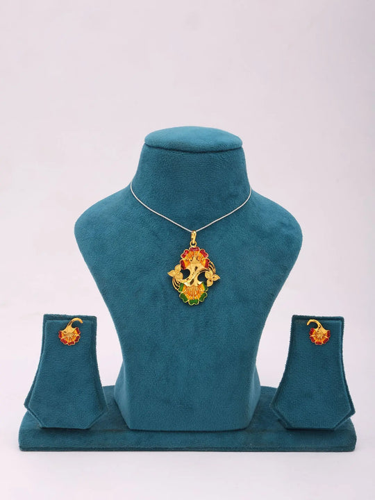 Floral Copper Gold Plated Pendant and Earrings Set
