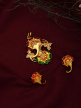 Floral Copper Gold Plated Pendant and Earrings Set