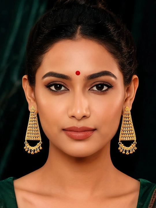 Triangular Filigree Gold Plated Copper Dangling Earrings