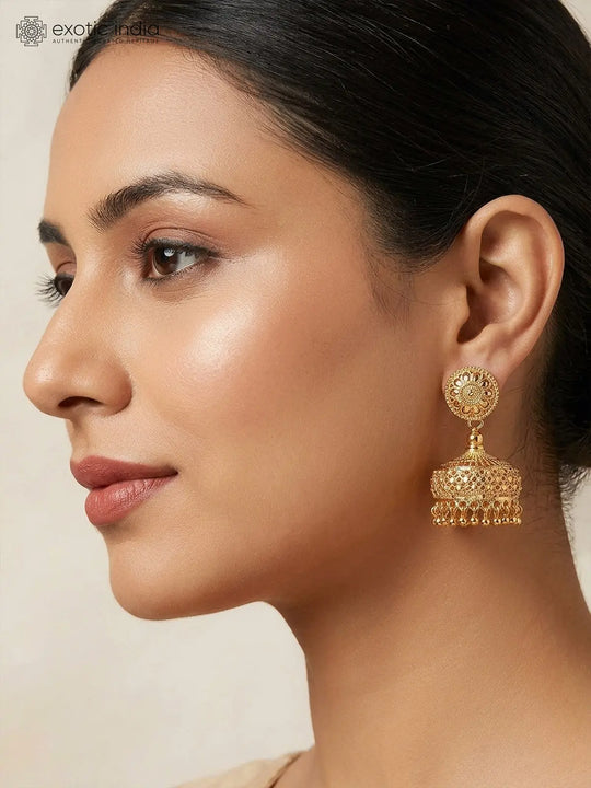 Floral Filigree Copper Gold Plated Jhumka Earrings
