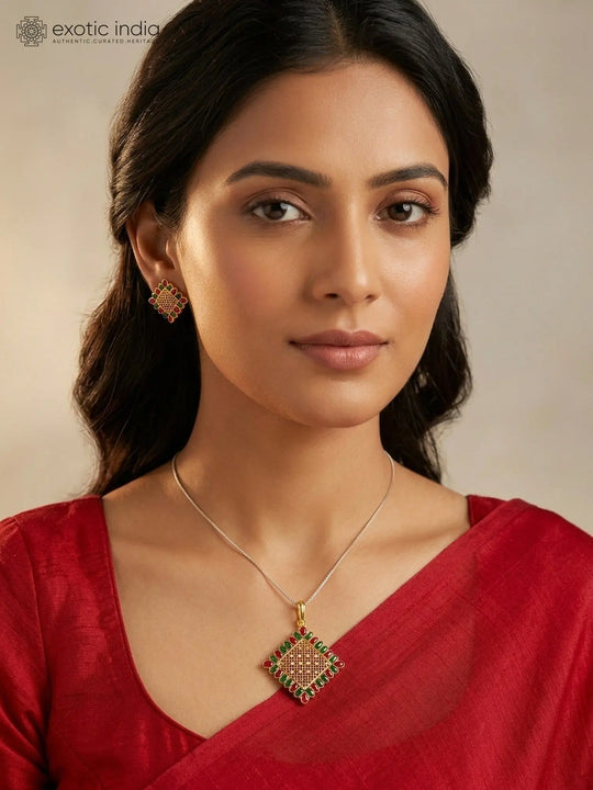 Jali Filigree Gold Plated Copper Pendant and Earrings Set