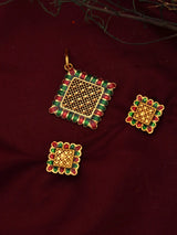Jali Filigree Gold Plated Copper Pendant and Earrings Set
