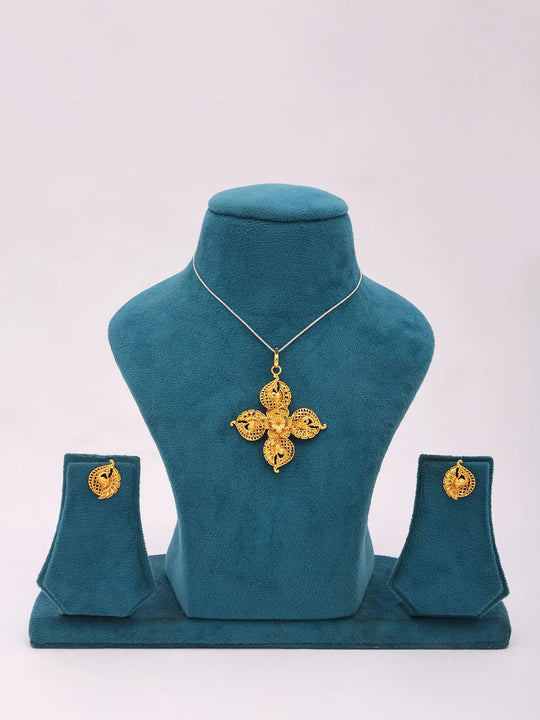 Peacock and Flower Motif Gold Plated Copper Pendant