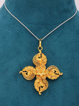 Peacock and Flower Motif Gold Plated Copper Pendant