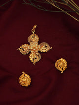 Peacock and Flower Motif Gold Plated Copper Pendant