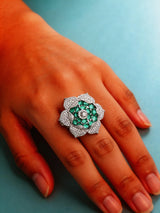 Floral Pink and Purple Stone Studded Brass Adjustable Ring