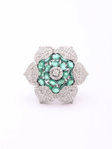 Floral Pink and Purple Stone Studded Brass Adjustable Ring