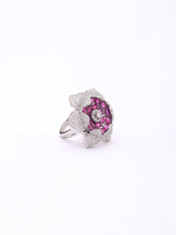 Floral Pink and Purple Stone Studded Brass Adjustable Ring