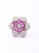 Floral Pink and Purple Stone Studded Brass Adjustable Ring