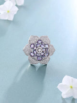 Floral Pink and Purple Stone Studded Brass Adjustable Ring