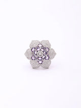 Floral Pink and Purple Stone Studded Brass Adjustable Ring