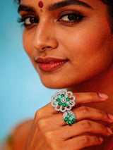Dual Floral American Diamond Studded Adjustable Ring