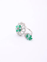 Dual Floral American Diamond Studded Adjustable Ring