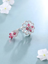 Dual Floral American Diamond Studded Adjustable Ring