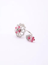 Dual Floral American Diamond Studded Adjustable Ring