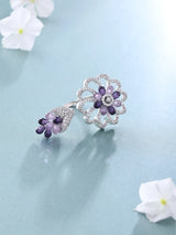 Dual Floral American Diamond Studded Adjustable Ring