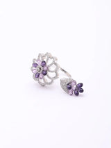 Dual Floral American Diamond Studded Adjustable Ring