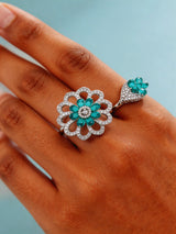 Dual Floral American Diamond Studded Adjustable Ring
